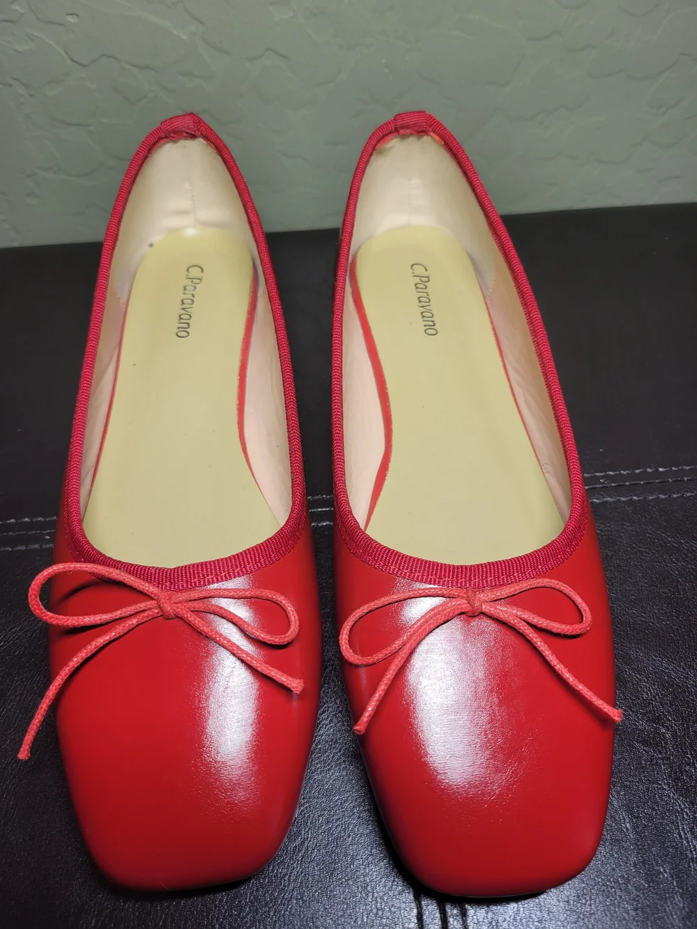 C.Paravano Red Leather Bowknot Ballet Flats EU 38.5 US Size 8